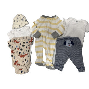 Lot of 6 Baby Boys Size NB Footie, Bodysuits, hat Bottom Gerber Cloud Island